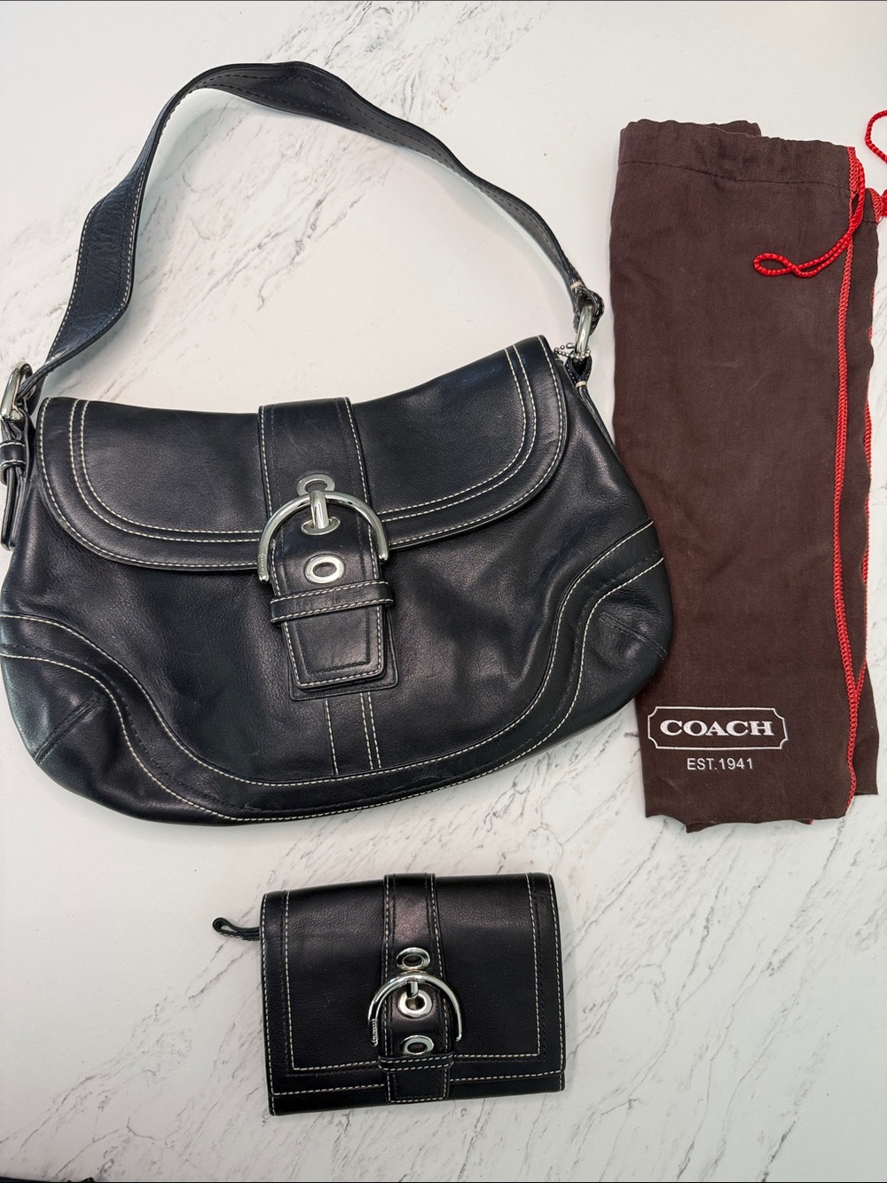 Coach Vintage SOHO Black Leather Shoulder Bag with SOHO Wallet BUNDLE